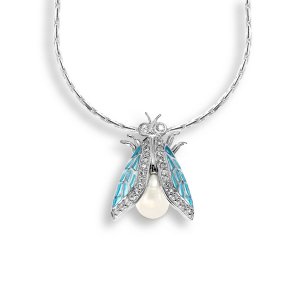 Nicole Barr, Cicada Pendant, Pearl and White Sapphire