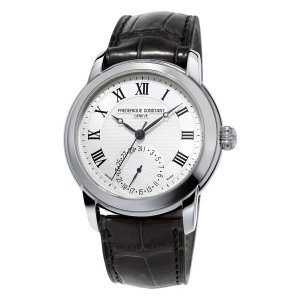 Frederique Constant, Manufacture Steel Watch, With Black Leather Strap.