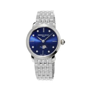 Frederique Constant, Ladies, Slimline Moonphase Watch, Diamond And Blue Dial, Steel.