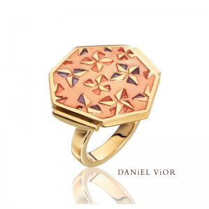 Daniel Vior Silver And Gold Plated, Kirigami Ring, With Pink Enamel And Purple Detail.